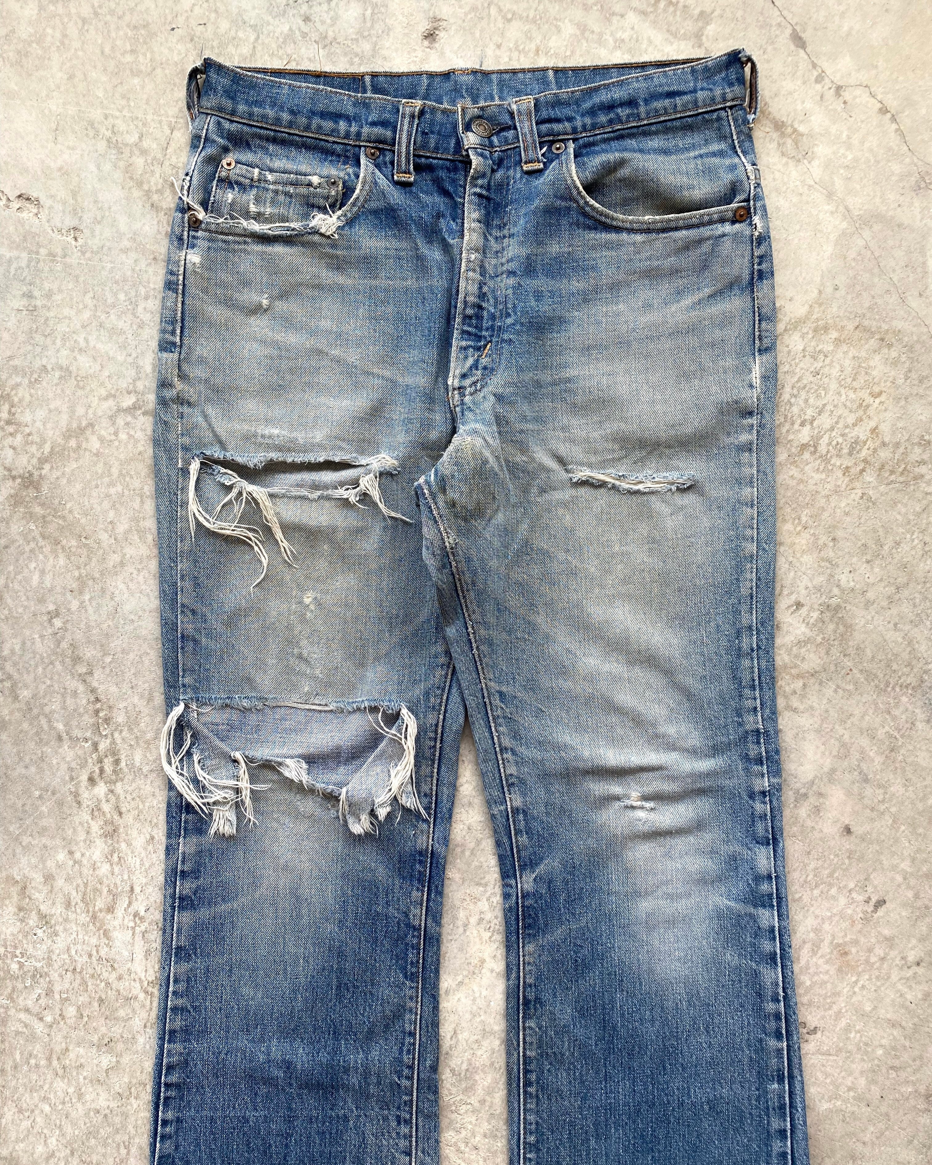 1970S FADED WASHED LEVI'S 517 DISTRESSED FLARE JEANS (32X30)