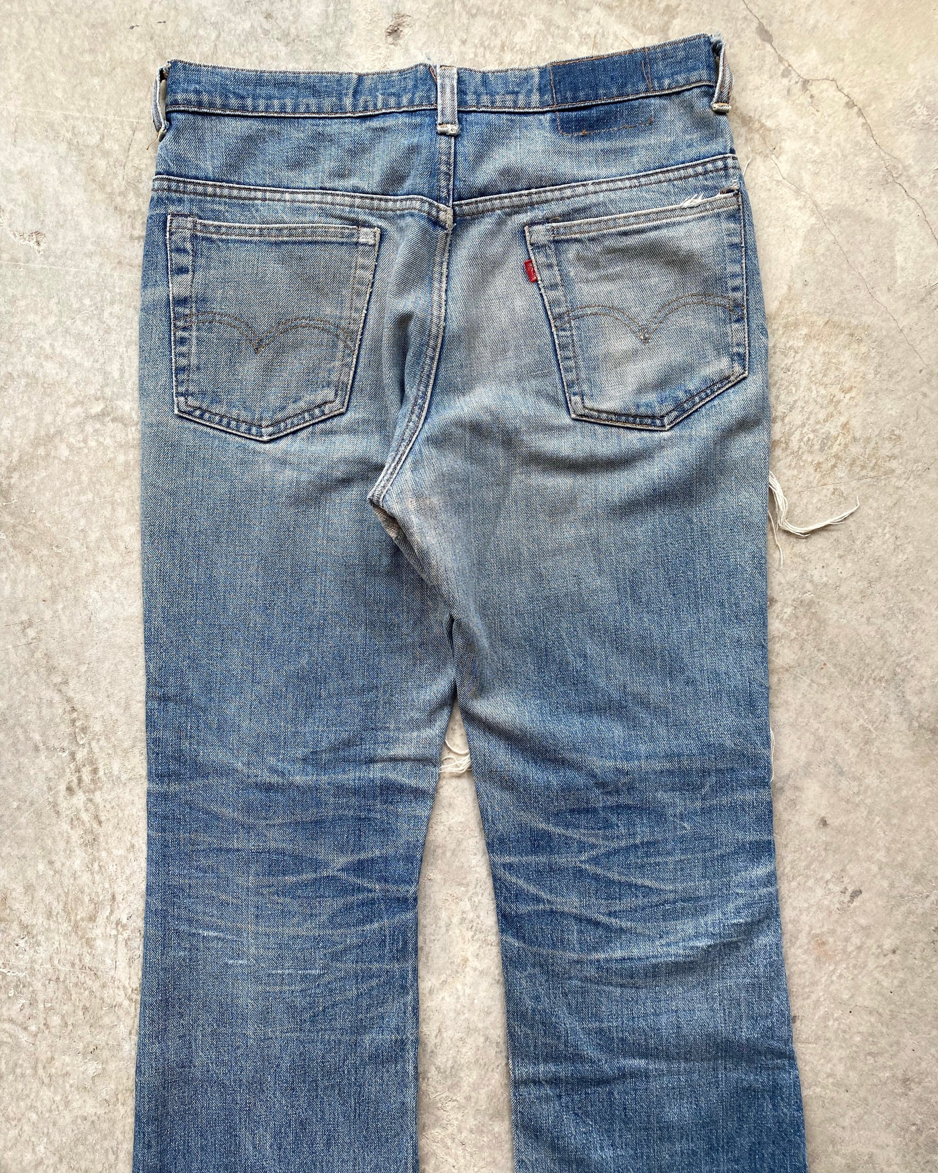 1970S FADED WASHED LEVI'S 517 DISTRESSED FLARE JEANS (32X30)