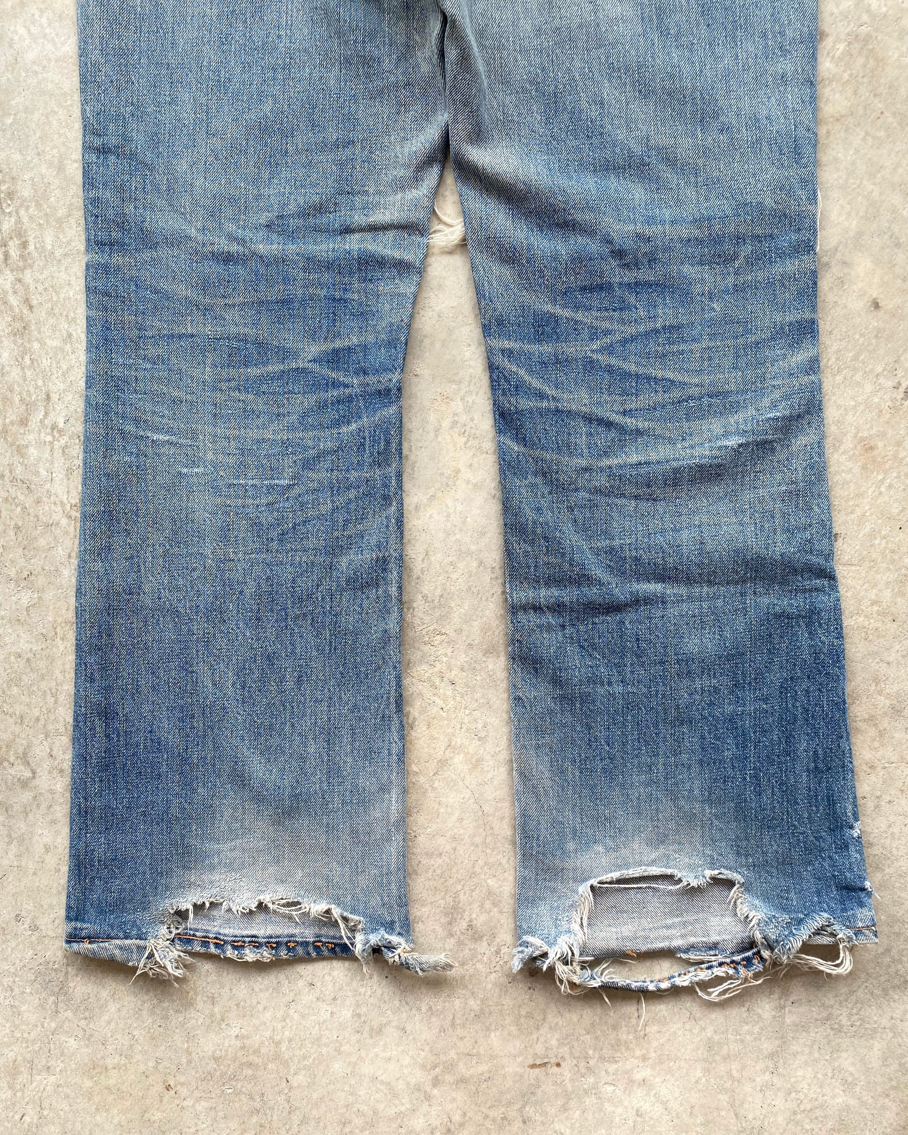 1970S FADED WASHED LEVI'S 517 DISTRESSED FLARE JEANS (32X30)