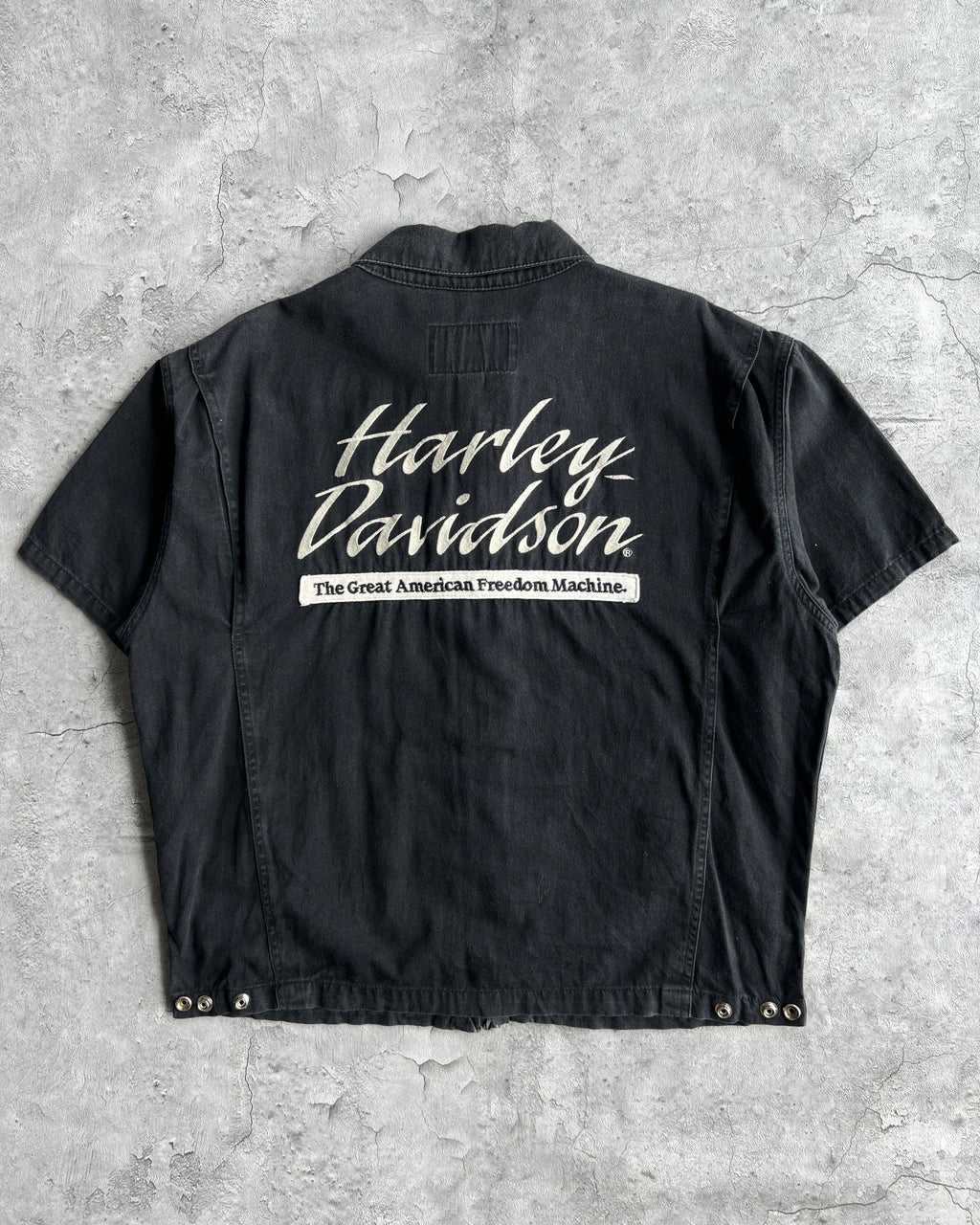 2000S FADED BLACK HARLEY DAVIDSON ZIP-UP WORK SHIRT (L)
