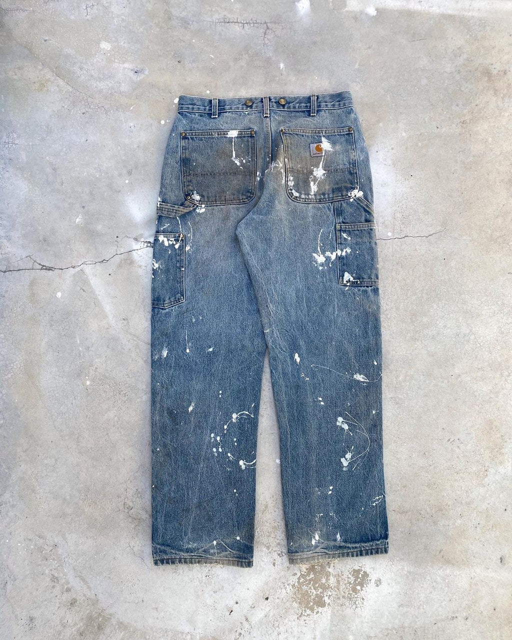 1990s Painted Carhartt Double Knee Blue Jeans