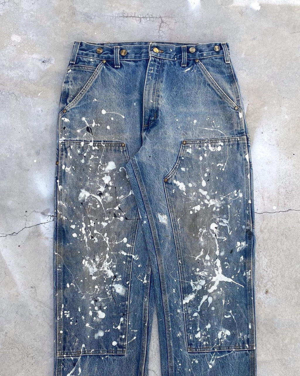 1990s Painted Carhartt Double Knee Blue Jeans
