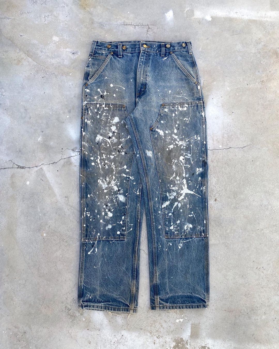1990s Painted Carhartt Double Knee Blue Jeans