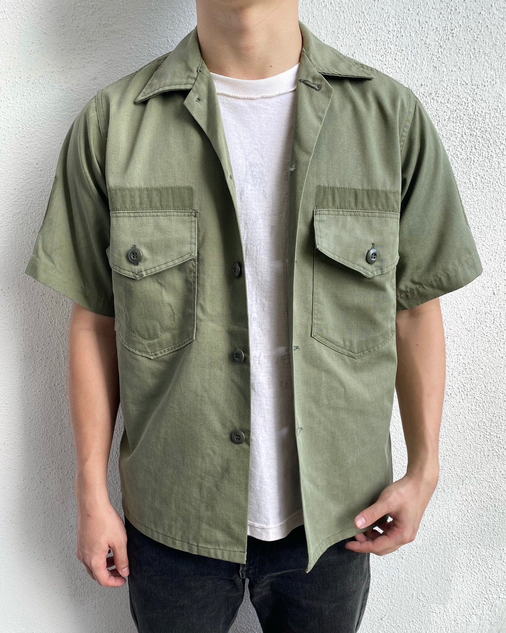 1960/1970S US ARMY OG-107 SHORT SLEEVES UTILITY SHIRT (M)