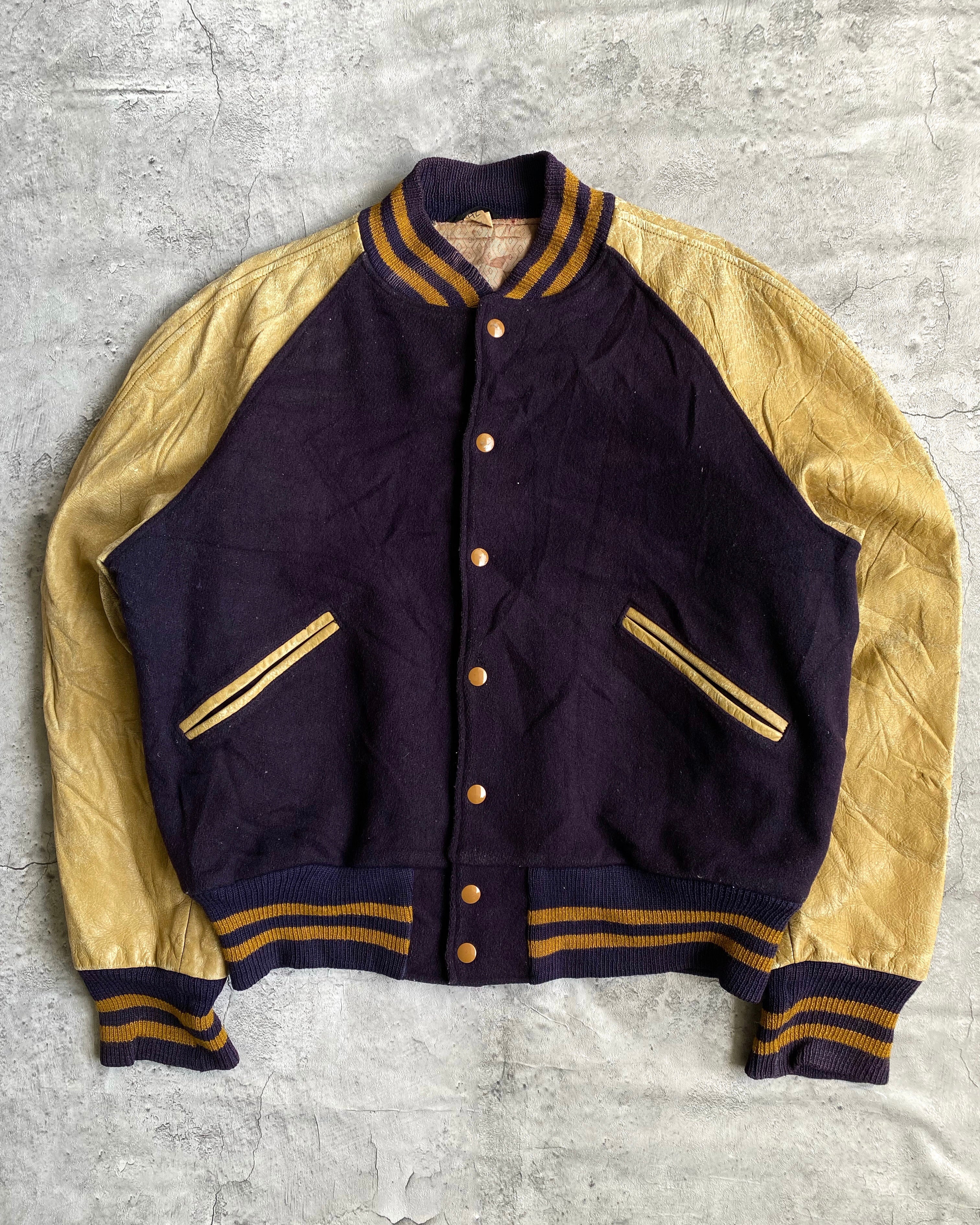 1950S RAGLAN LEATHER SLEEVES VARSITY JACKET (L)