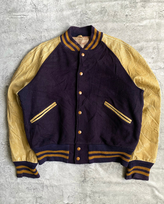 1950S RAGLAN LEATHER SLEEVES VARSITY JACKET (L)