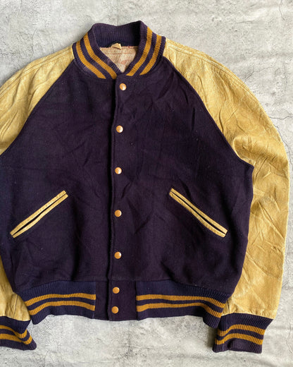 1950S RAGLAN LEATHER SLEEVES VARSITY JACKET (L)