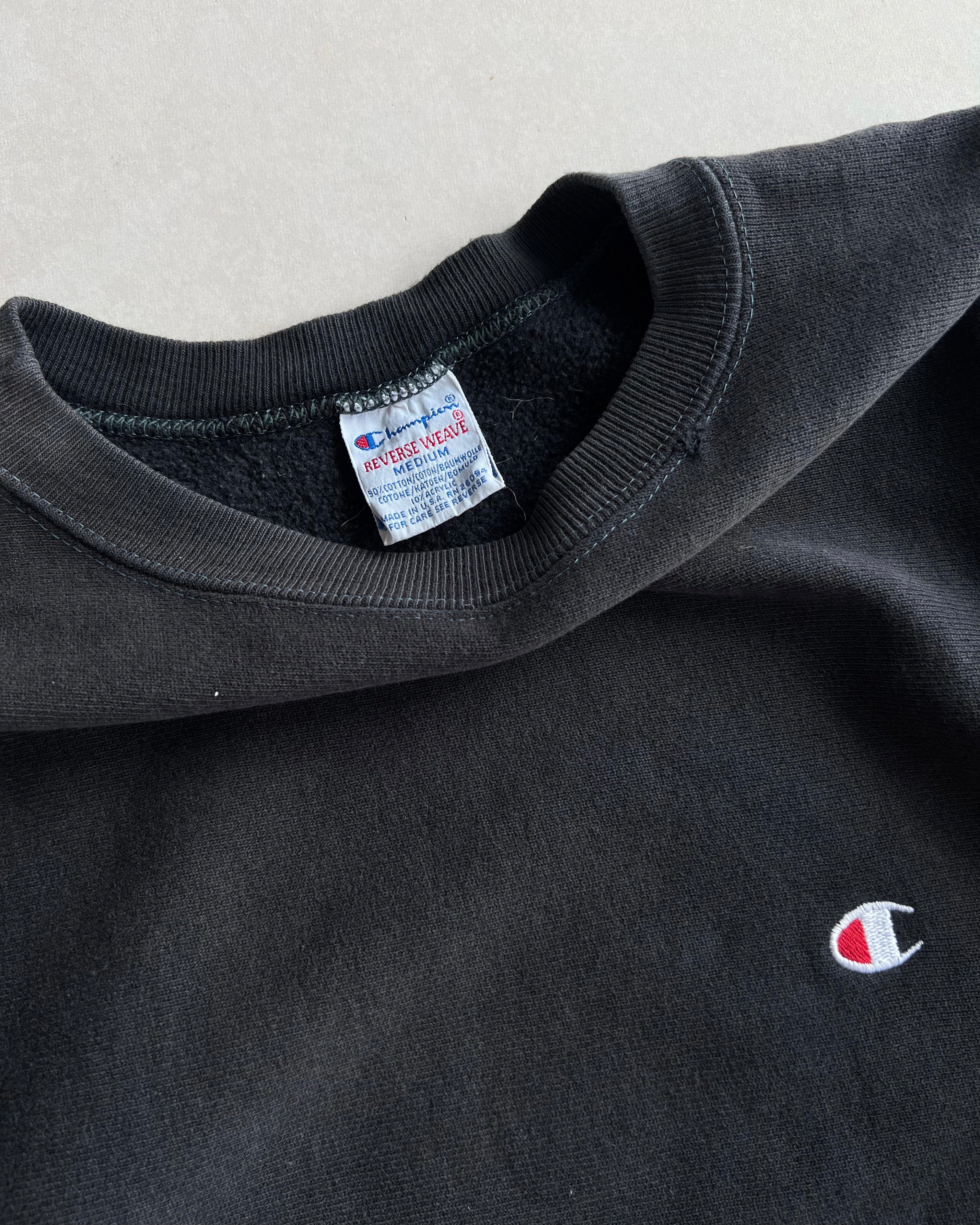 1990S FADED BLACK CHAMPION REVERSE WEAVE LOGO SWEATSHIRT (M)