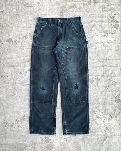 1990S FADED BLACK CARHARTT DISTRESSED DOUBLE KNEE PANTS (32X32)