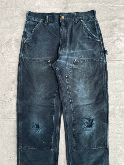 1990S FADED BLACK CARHARTT DISTRESSED DOUBLE KNEE PANTS (32X32)