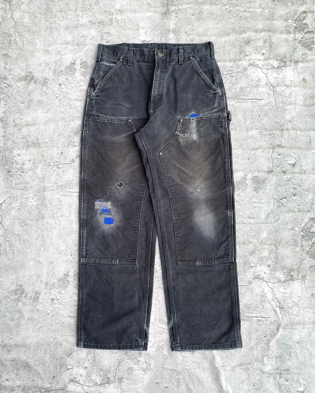 1990S FADED BLACK CARHARTT REPAIRED DOUBLE KNEE PANTS (32X30)
