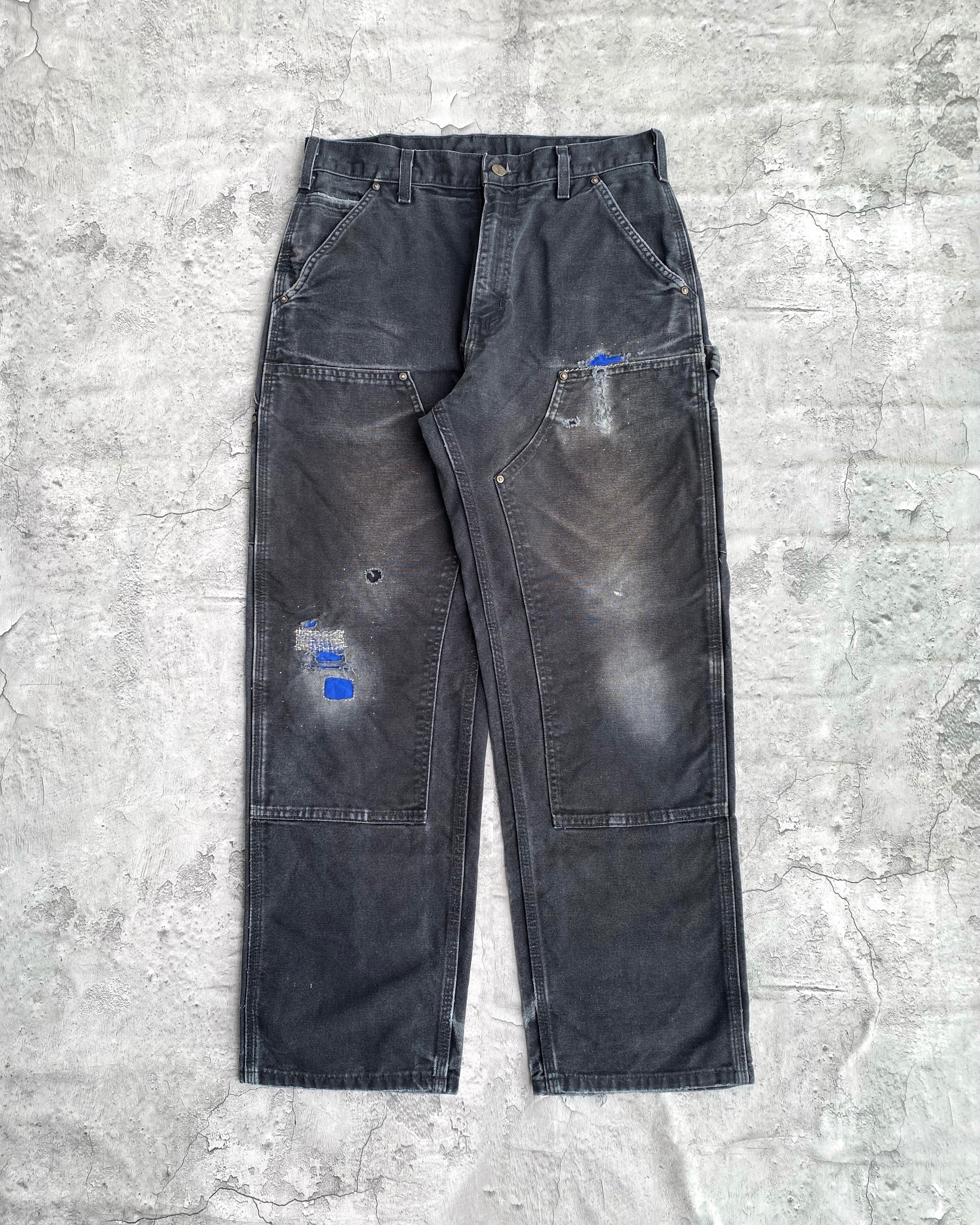 1990S FADED BLACK CARHARTT REPAIRED DOUBLE KNEE PANTS (32X30)