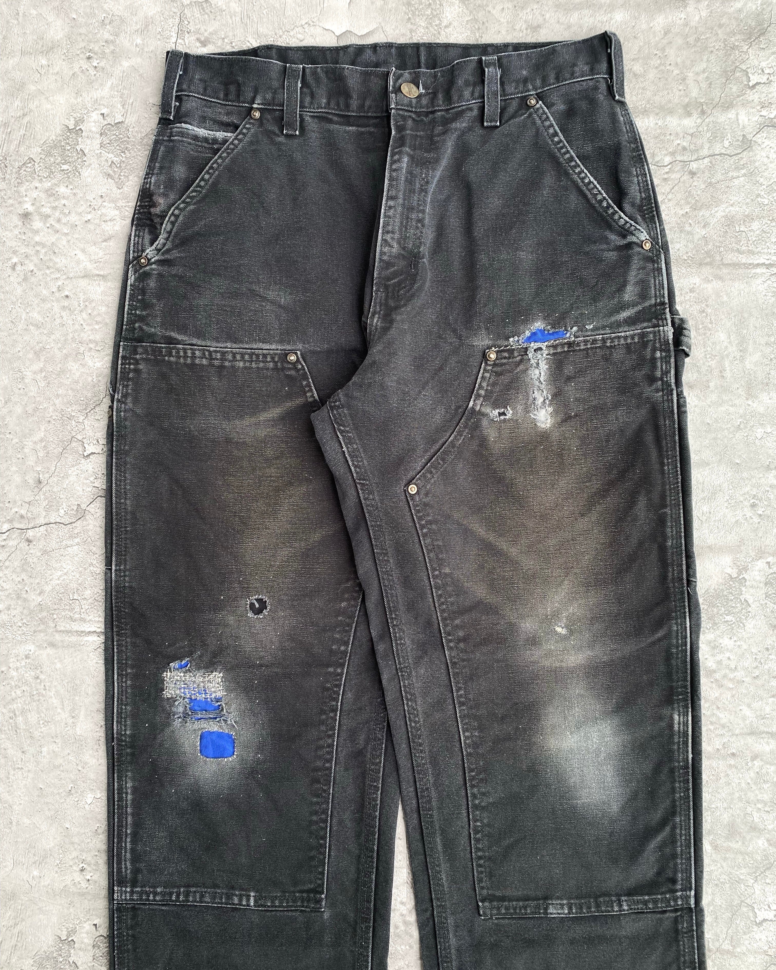 1990S FADED BLACK CARHARTT REPAIRED DOUBLE KNEE PANTS (32X30)