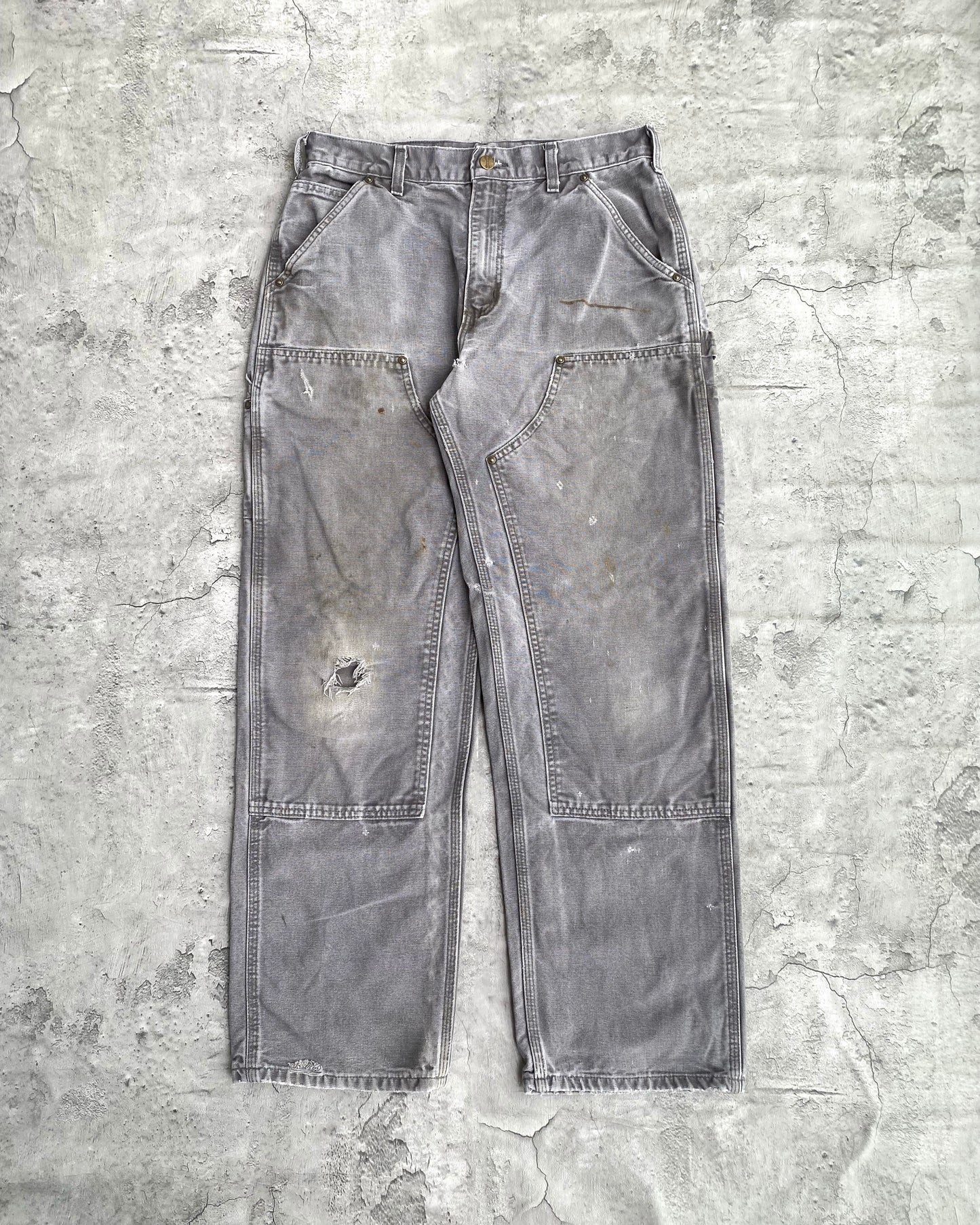 1990S GREY CARHARTT DOUBLE KNEE PANTS (32X32)