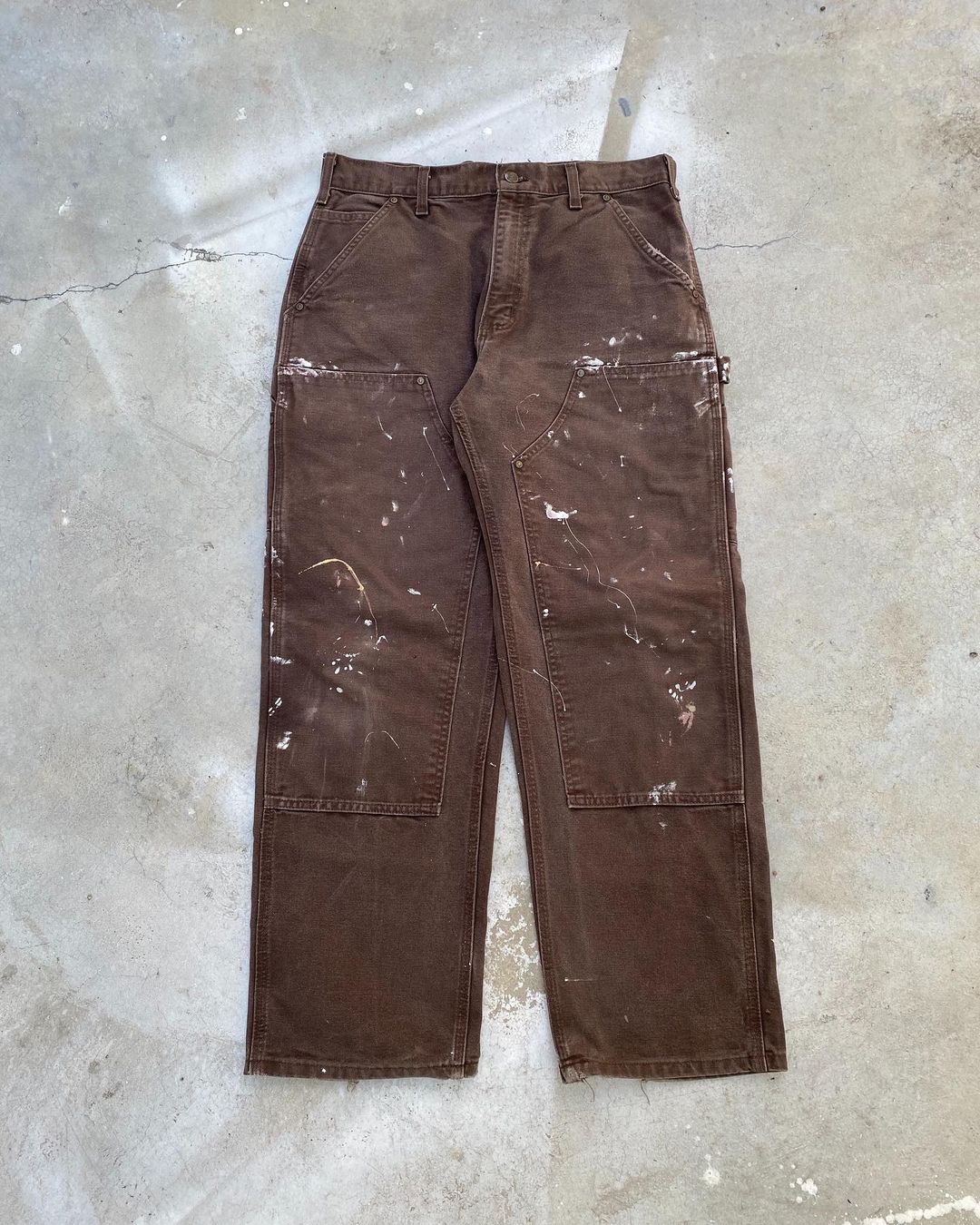 1990s Painted Carhartt Brown Double Knee Pants