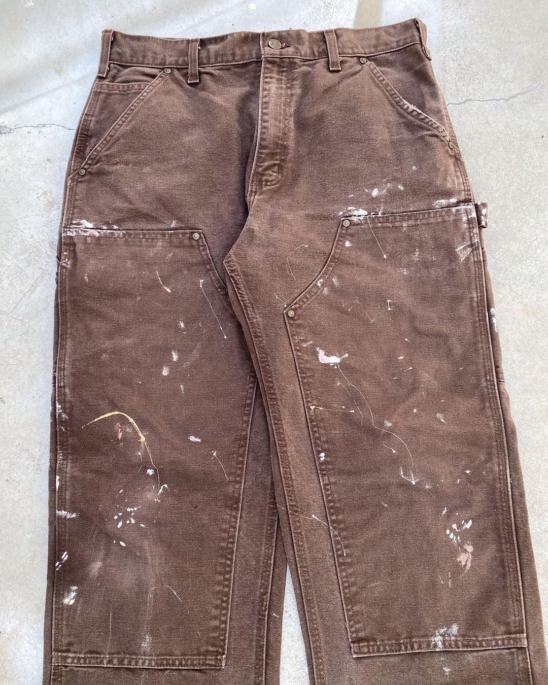 1990s Painted Carhartt Brown Double Knee Pants