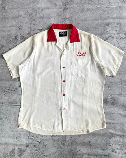 1950S 'HAMMOND CLEANERS' RAYON BOWLING SHIRT (M/L)
