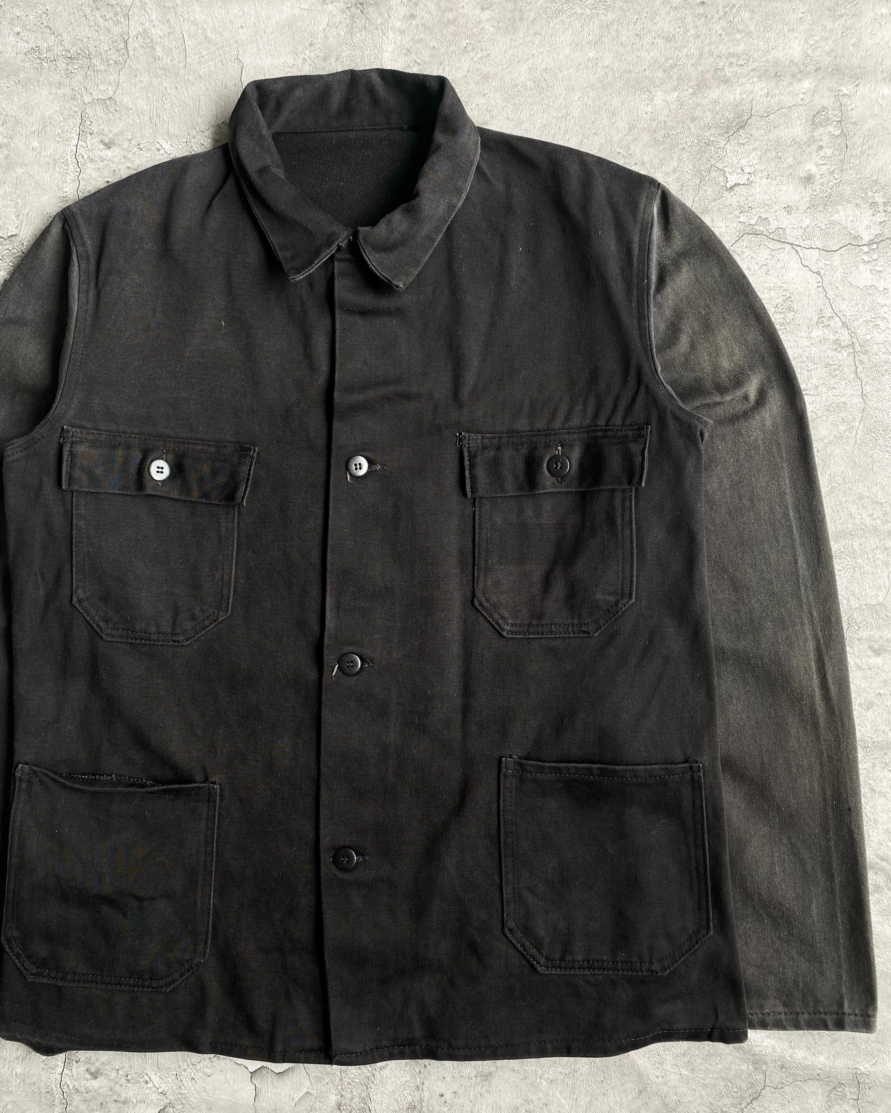 1970S BLACK MOLESKIN FRENCH WORKWEAR JACKET (M/L)
