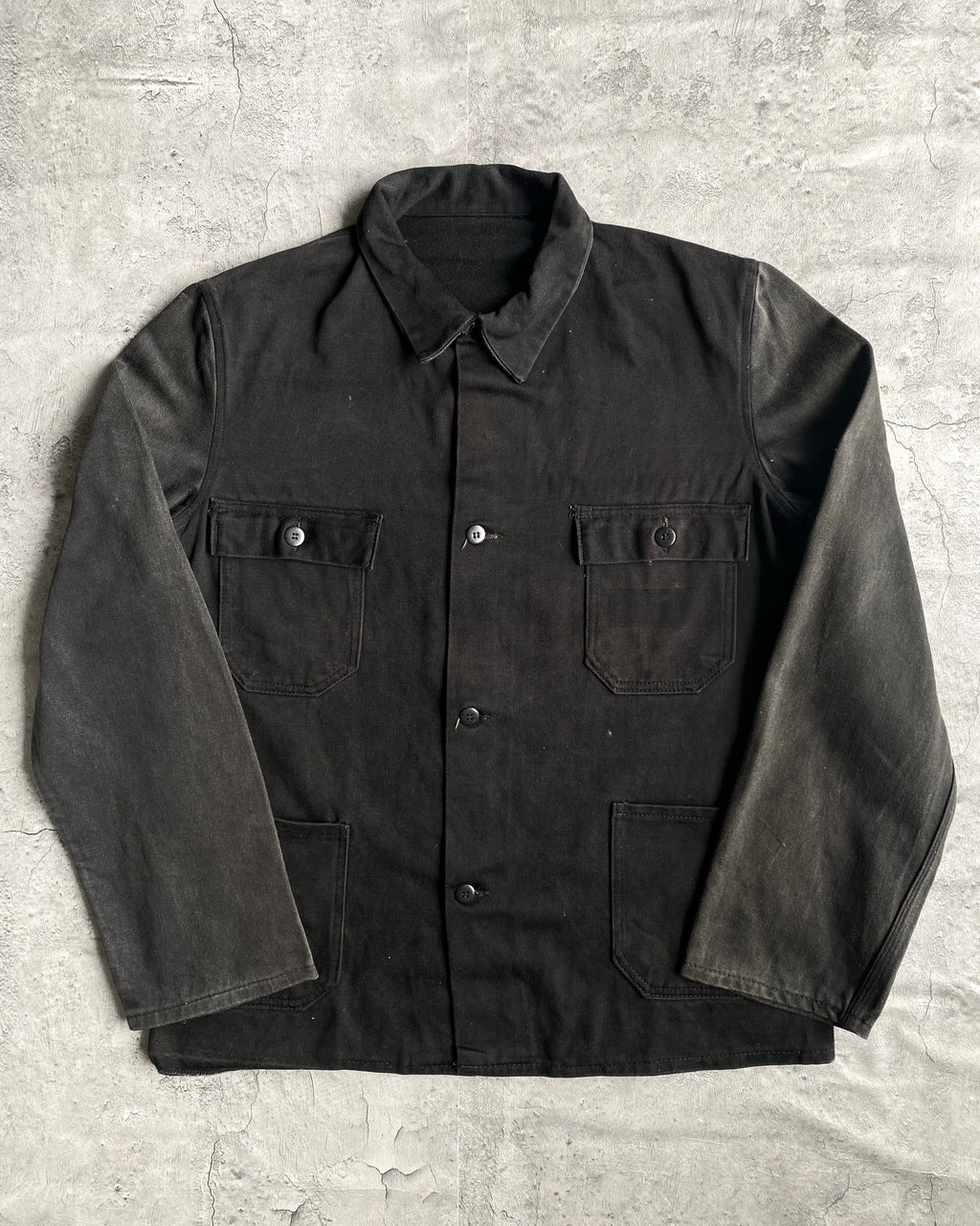 1970S BLACK MOLESKIN FRENCH WORKWEAR JACKET (M/L)