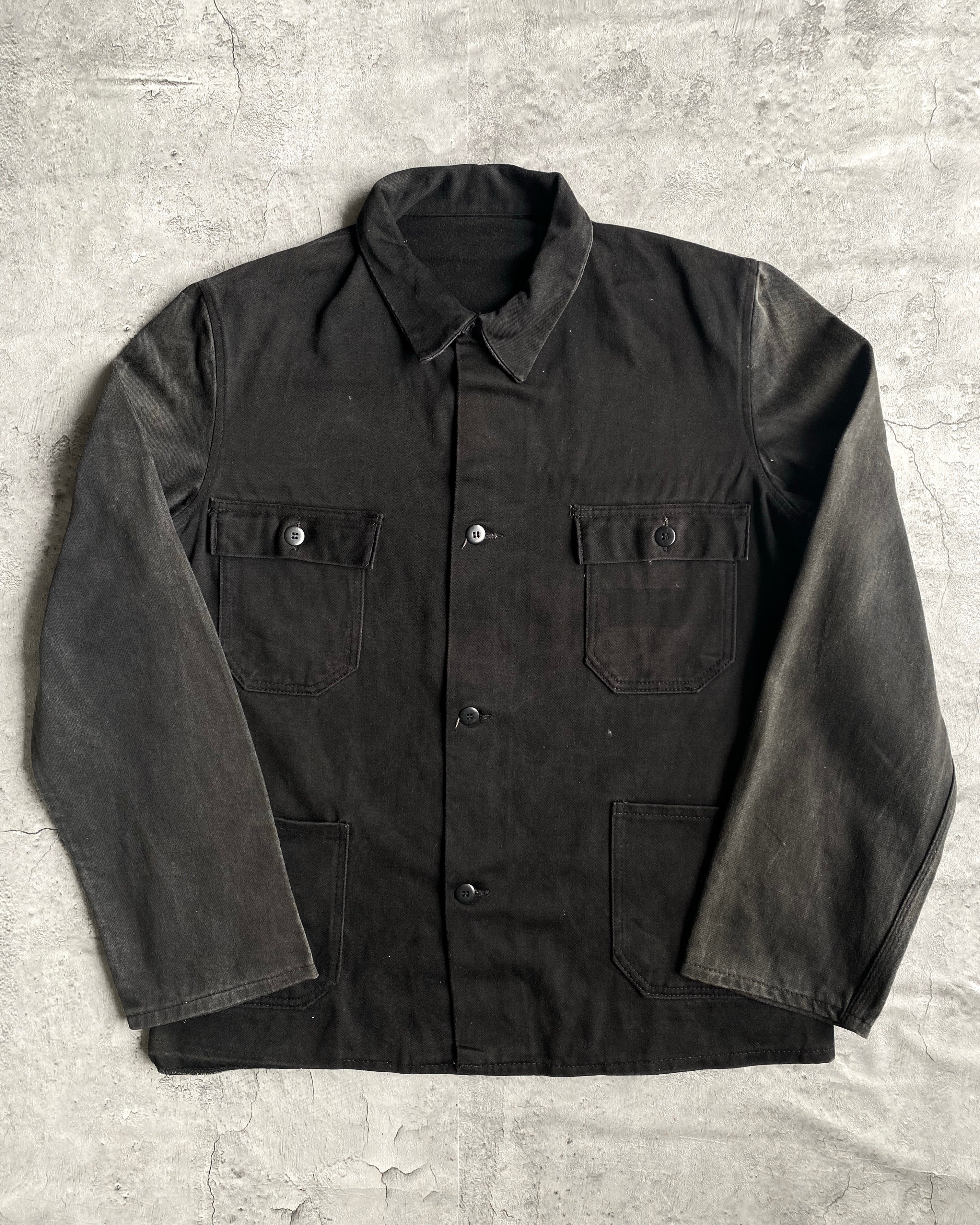 1970S BLACK MOLESKIN FRENCH WORKWEAR JACKET (M/L)