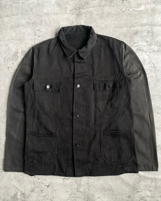 1970S BLACK MOLESKIN FRENCH WORKWEAR JACKET (M/L)