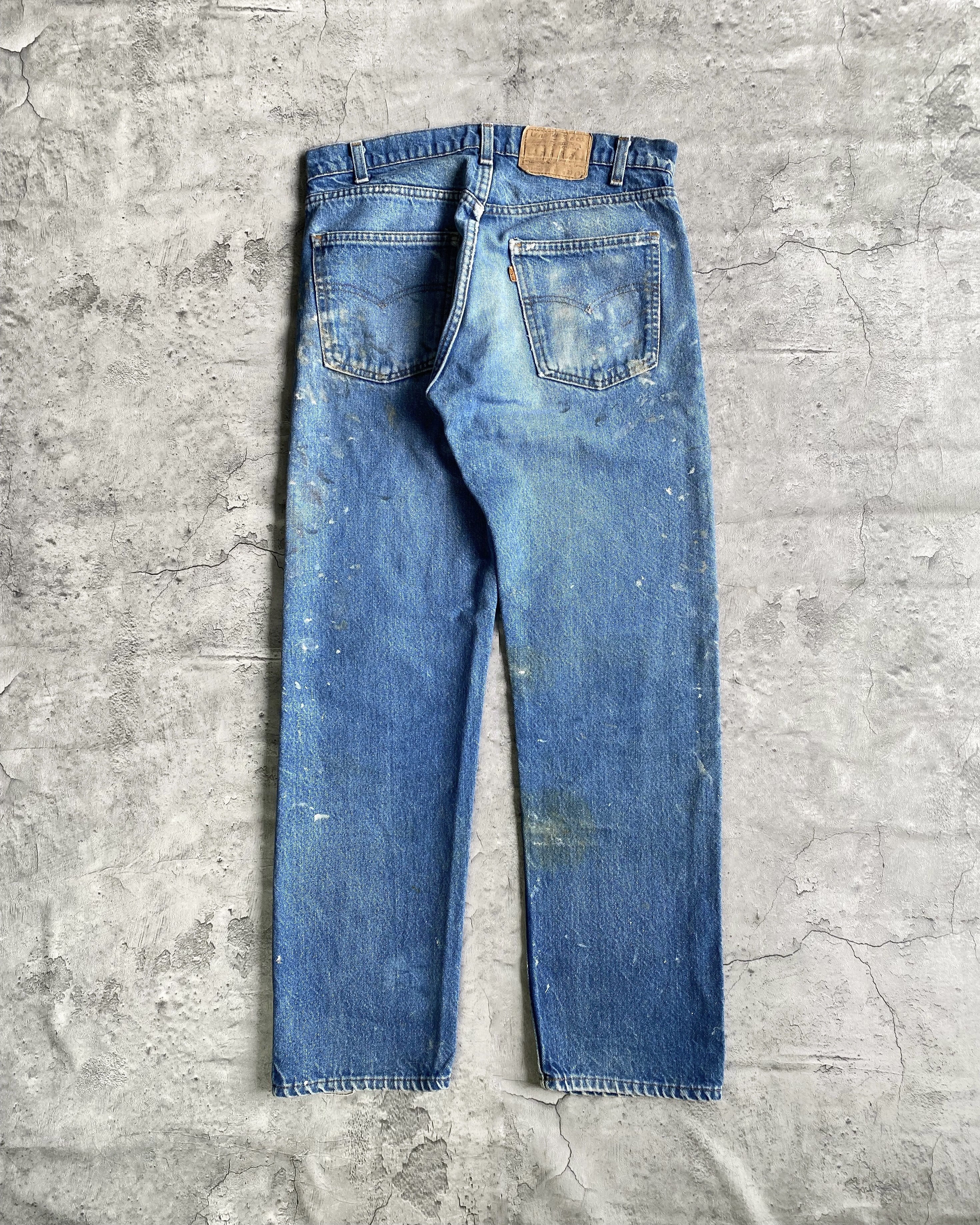 1980S FADED BLUE LEVI'S 505 PAINTED JEANS (33X30)
