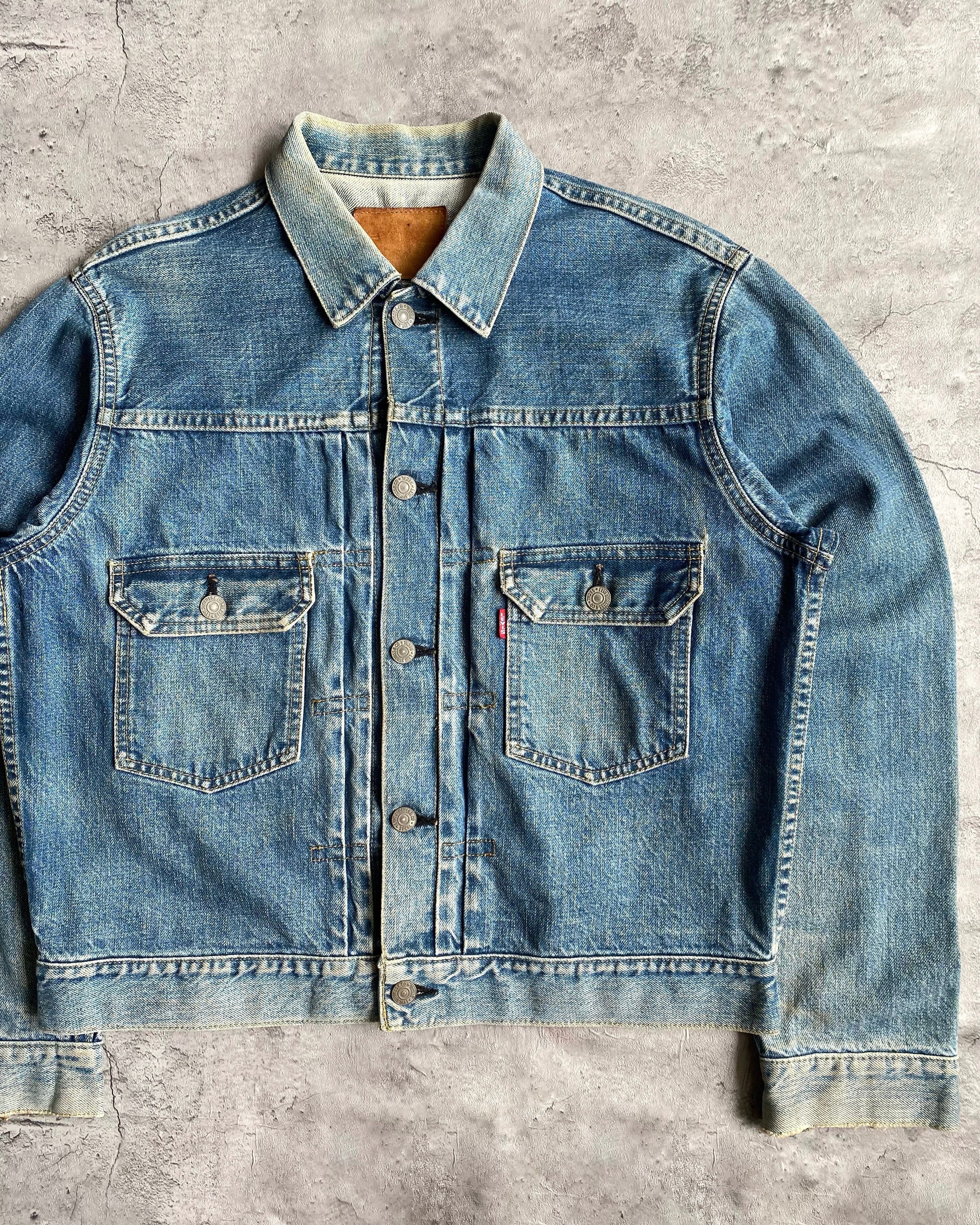 1990S FADED WASHED LEVI'S BIG E TYPE II DENIM JACKET (M)