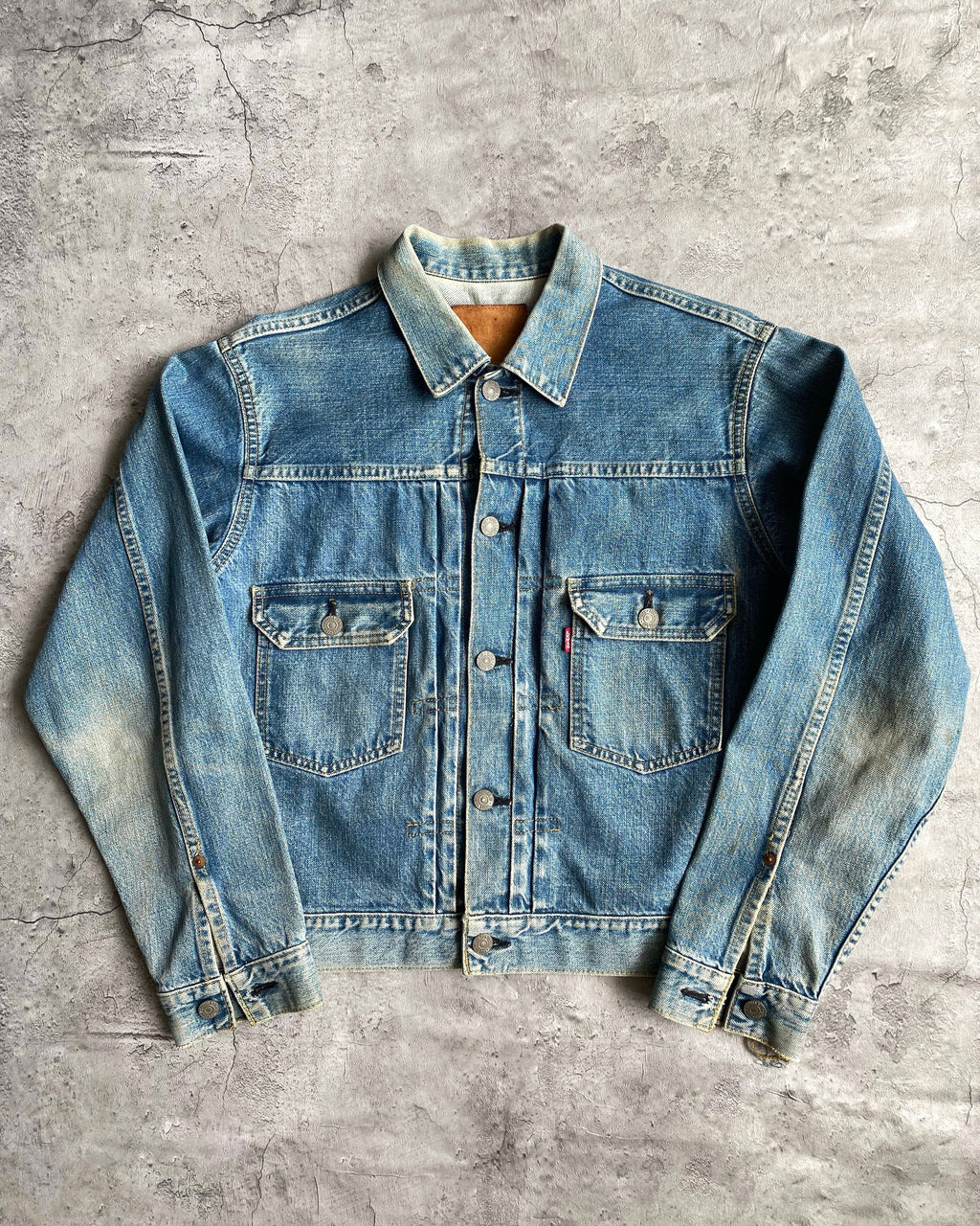 1990S FADED WASHED LEVI'S BIG E TYPE II DENIM JACKET (M)