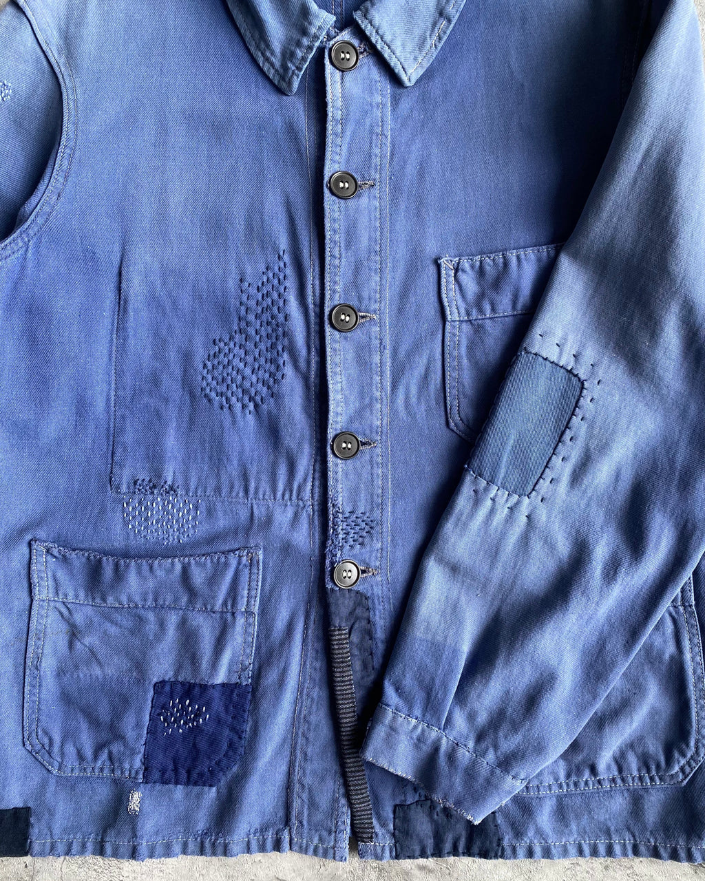 1950S ROUND COLLAR PATCHED FRENCH WORKWEAR (S-L)