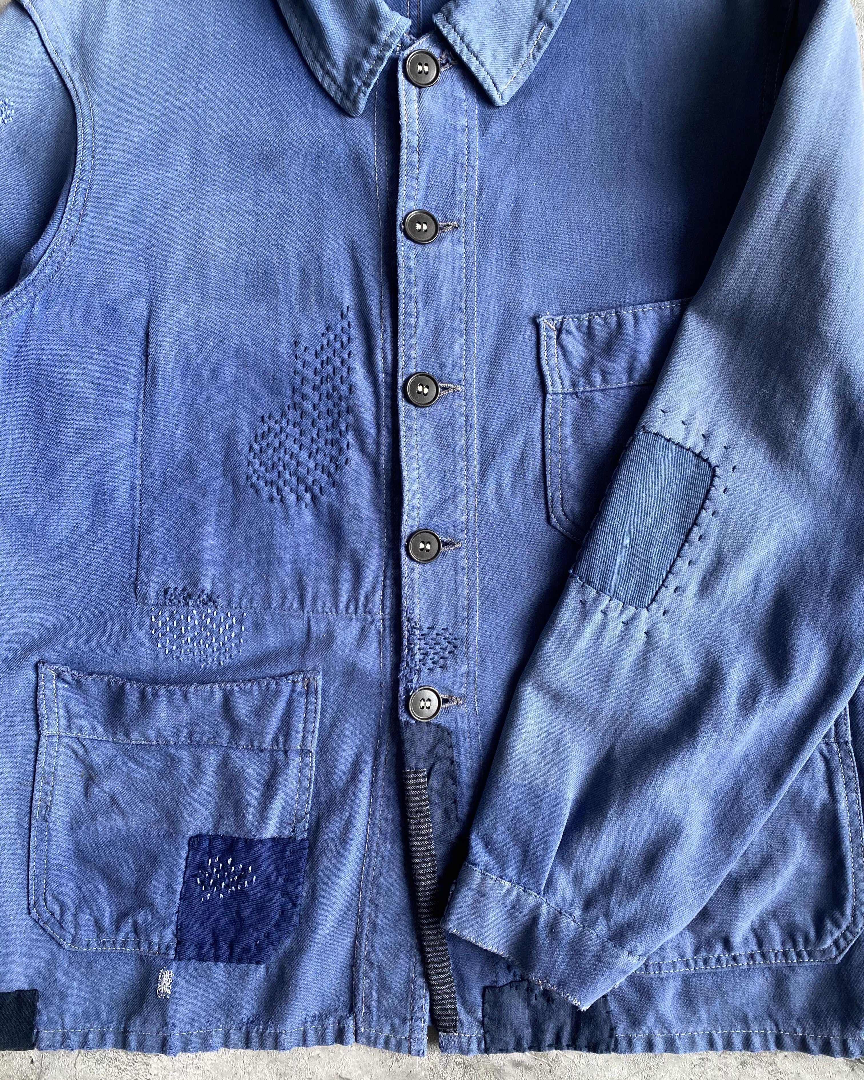 1950S ROUND COLLAR PATCHED FRENCH WORKWEAR (S-L)
