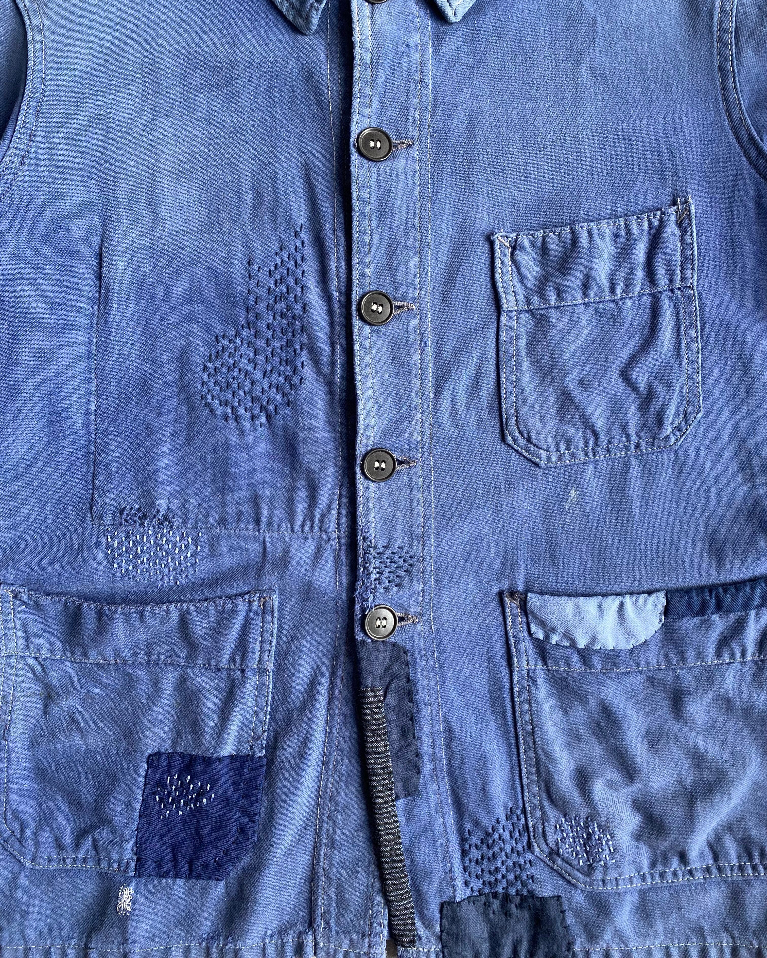 1950S ROUND COLLAR PATCHED FRENCH WORKWEAR (S-L)