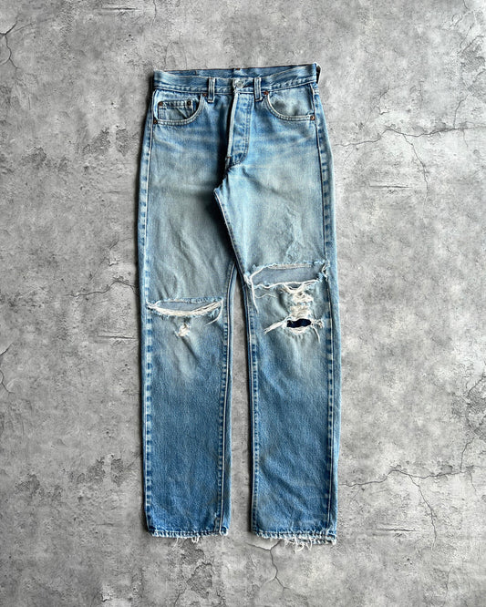 1980S FADED WASHED LEVI'S 501 REDLINE SELEVEDGE DISTRESSED JEANS (29X31)