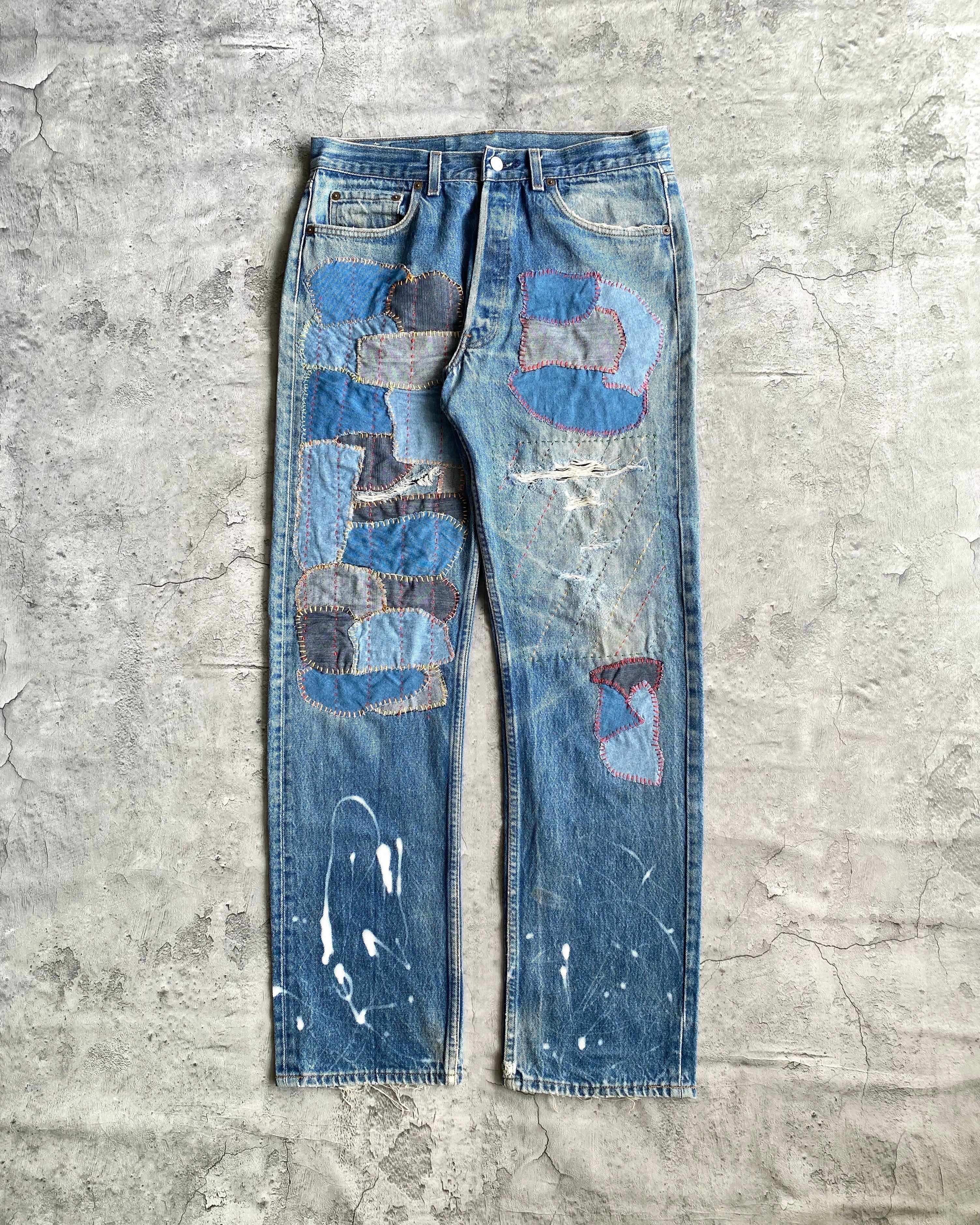 1980S LEVI'S 501 SASHIKO PATCHED JEANS (34X32)