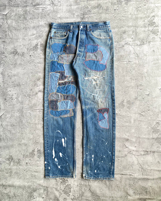 1980S LEVI'S 501 SASHIKO PATCHED JEANS (34X32)