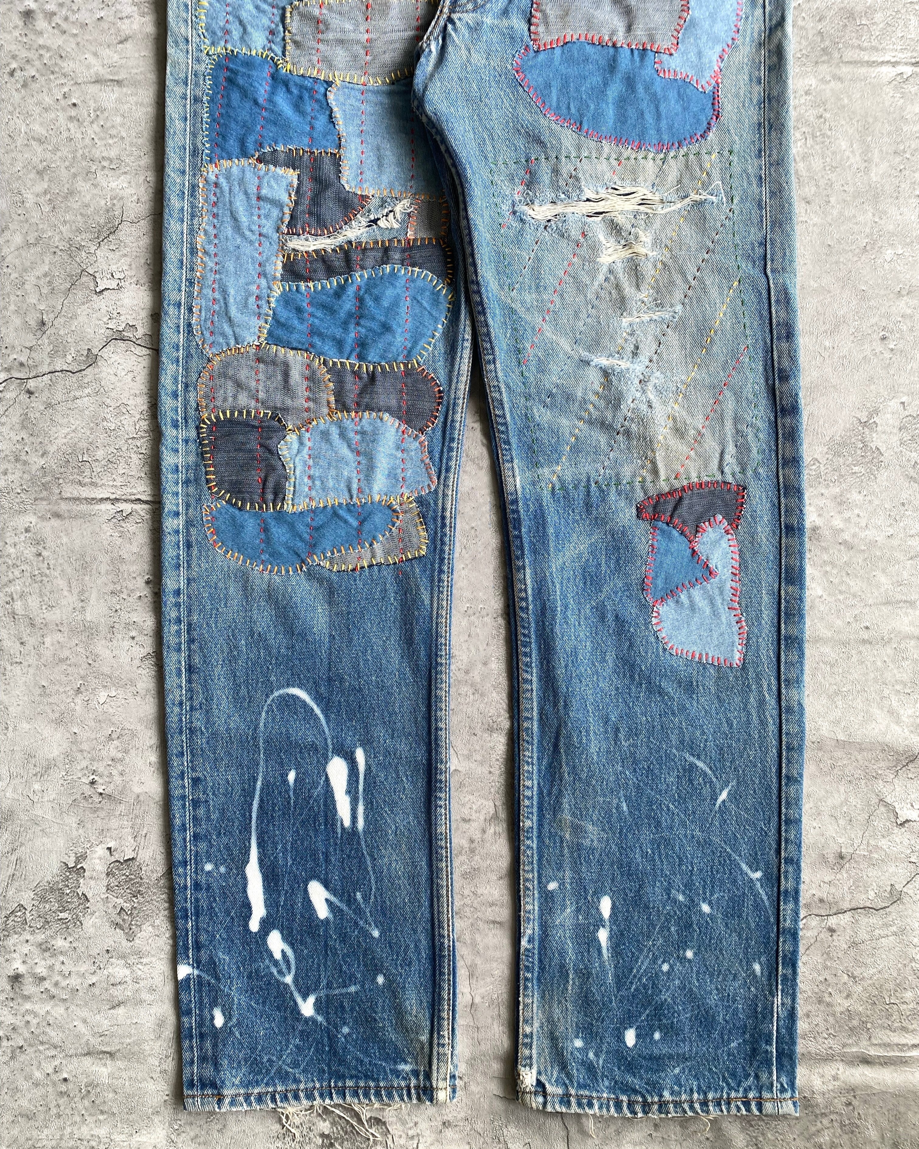 1980S LEVI'S 501 SASHIKO PATCHED JEANS (34X32)