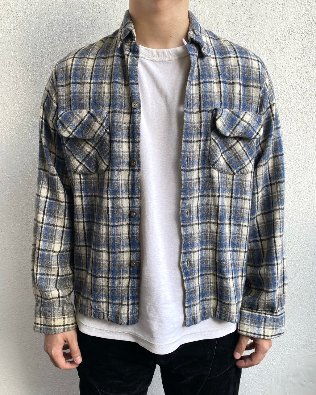 1950S TOWNCRAFT LOOP COLLAR WOOL FLANNEL (M)