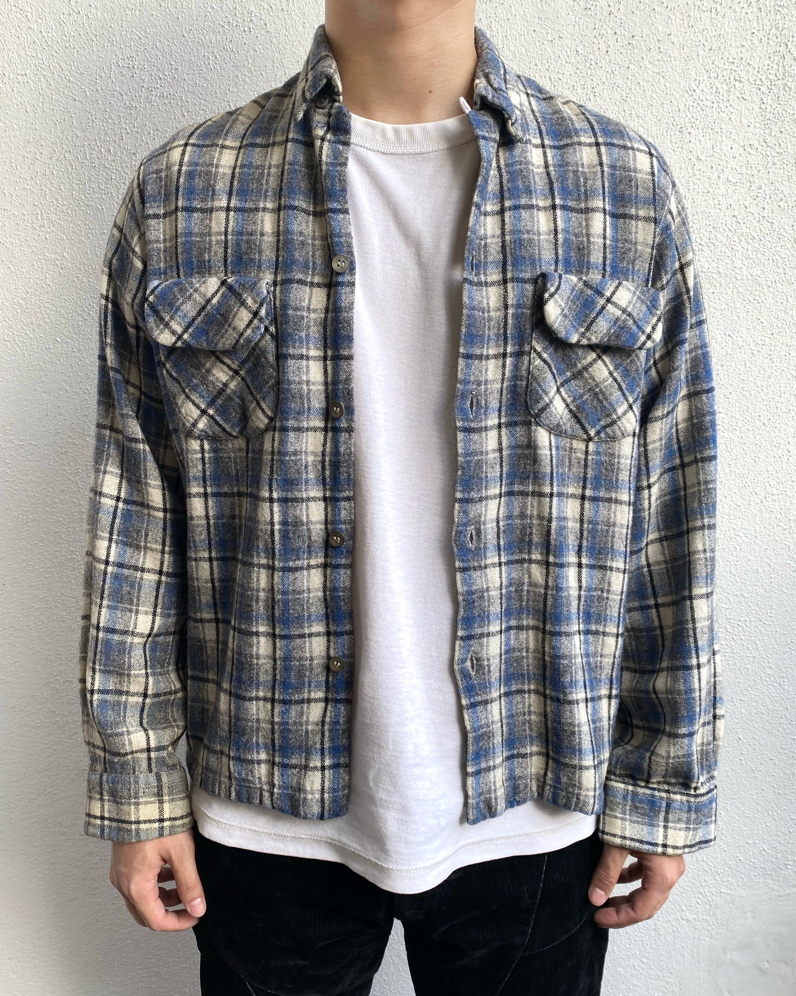 1950S TOWNCRAFT LOOP COLLAR WOOL FLANNEL (M)