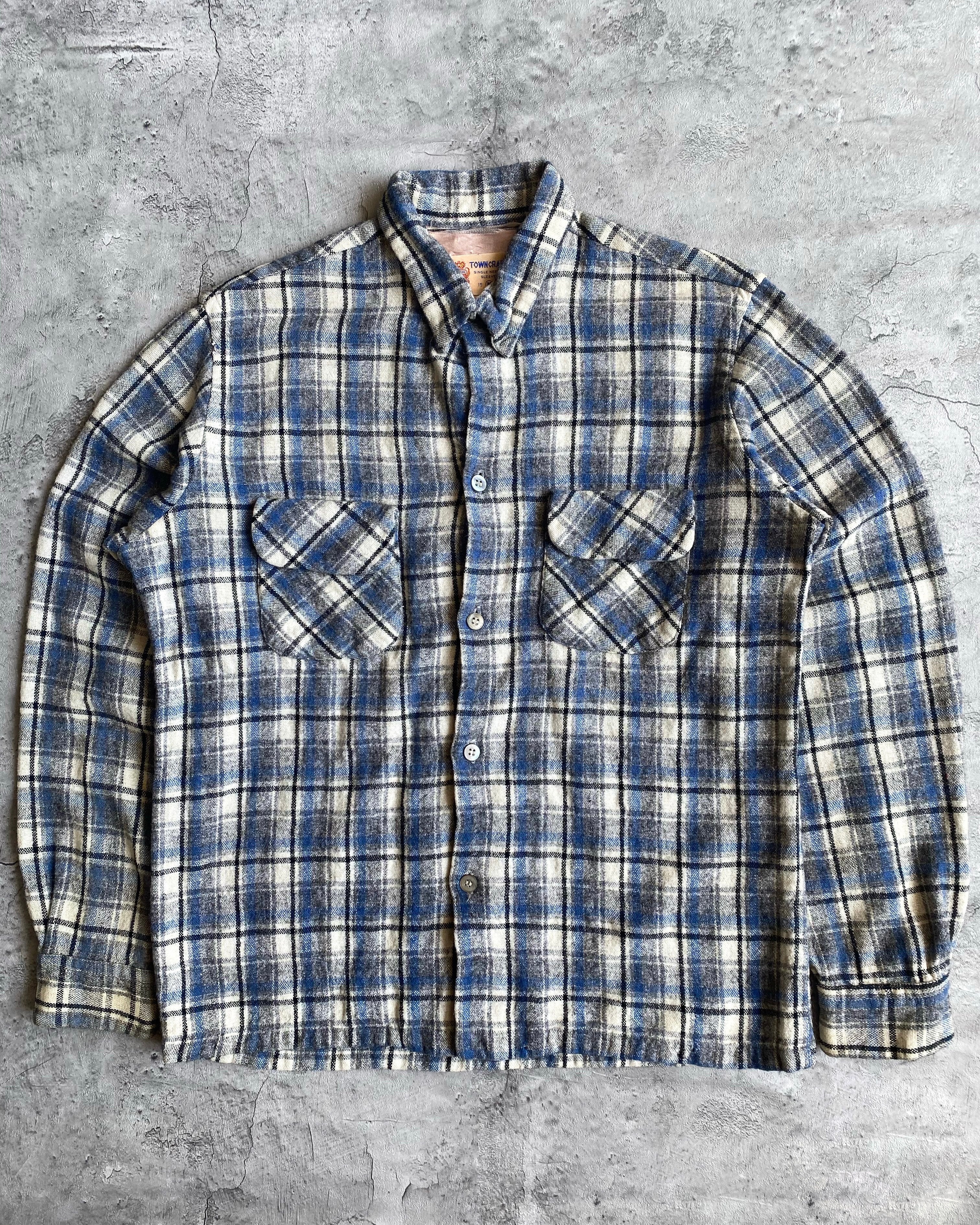 1950S TOWNCRAFT LOOP COLLAR WOOL FLANNEL (M)