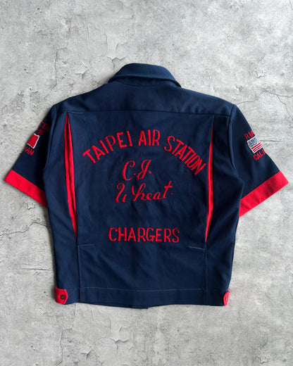 1970S MULTI-PATCHES 'CAPTAIN CUPS' BOWLING SHIRT (M)