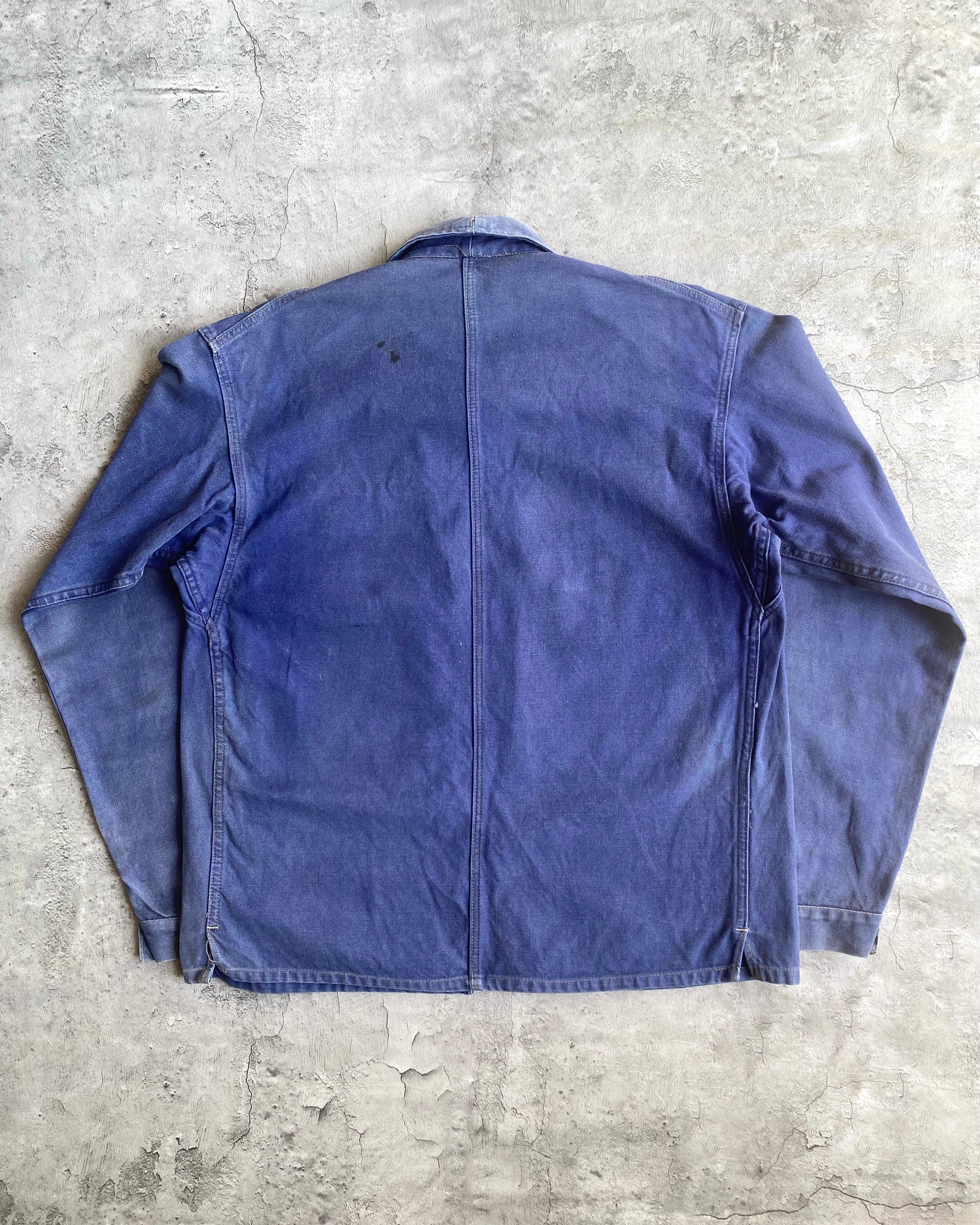 1960S SUN FADED INDIGO FRENCH WORK ZIP UP JACKET (M/L)