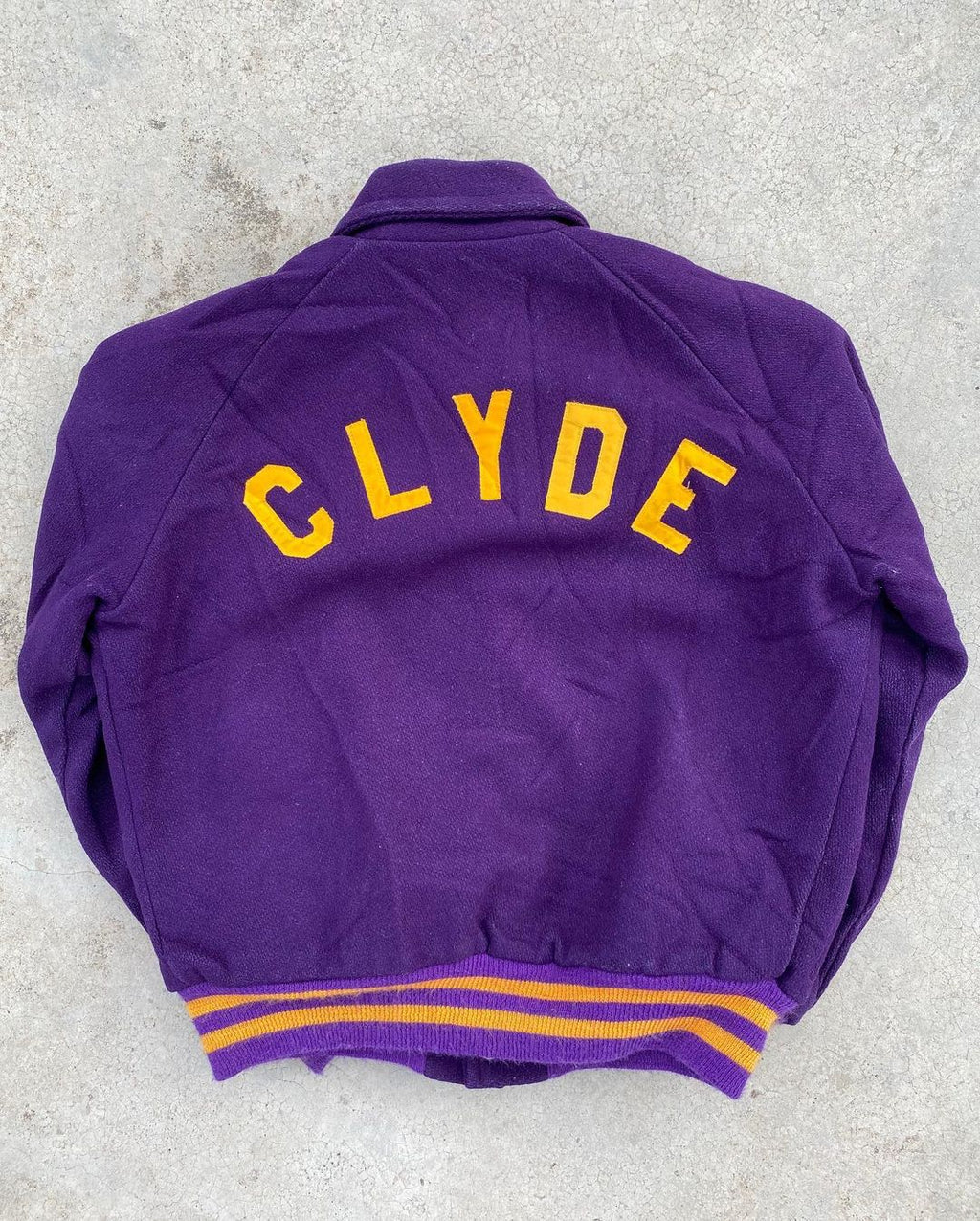 1980S “STEPHANIE CLYDE” CHAIN STITCHED VARSITY JACKET (M/L)