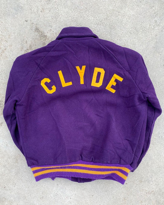 1980S “STEPHANIE CLYDE” CHAIN STITCHED VARSITY JACKET (M/L)