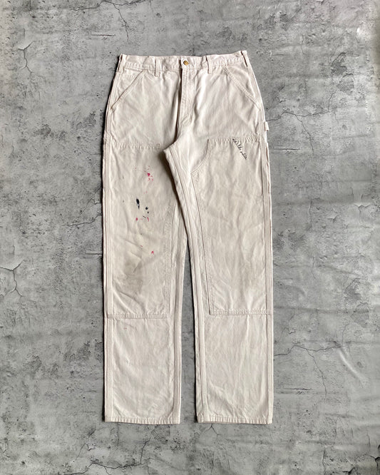 1990S WHITE PAINTED CARHARTT DOUBLE KNEE PANTS (34X34)