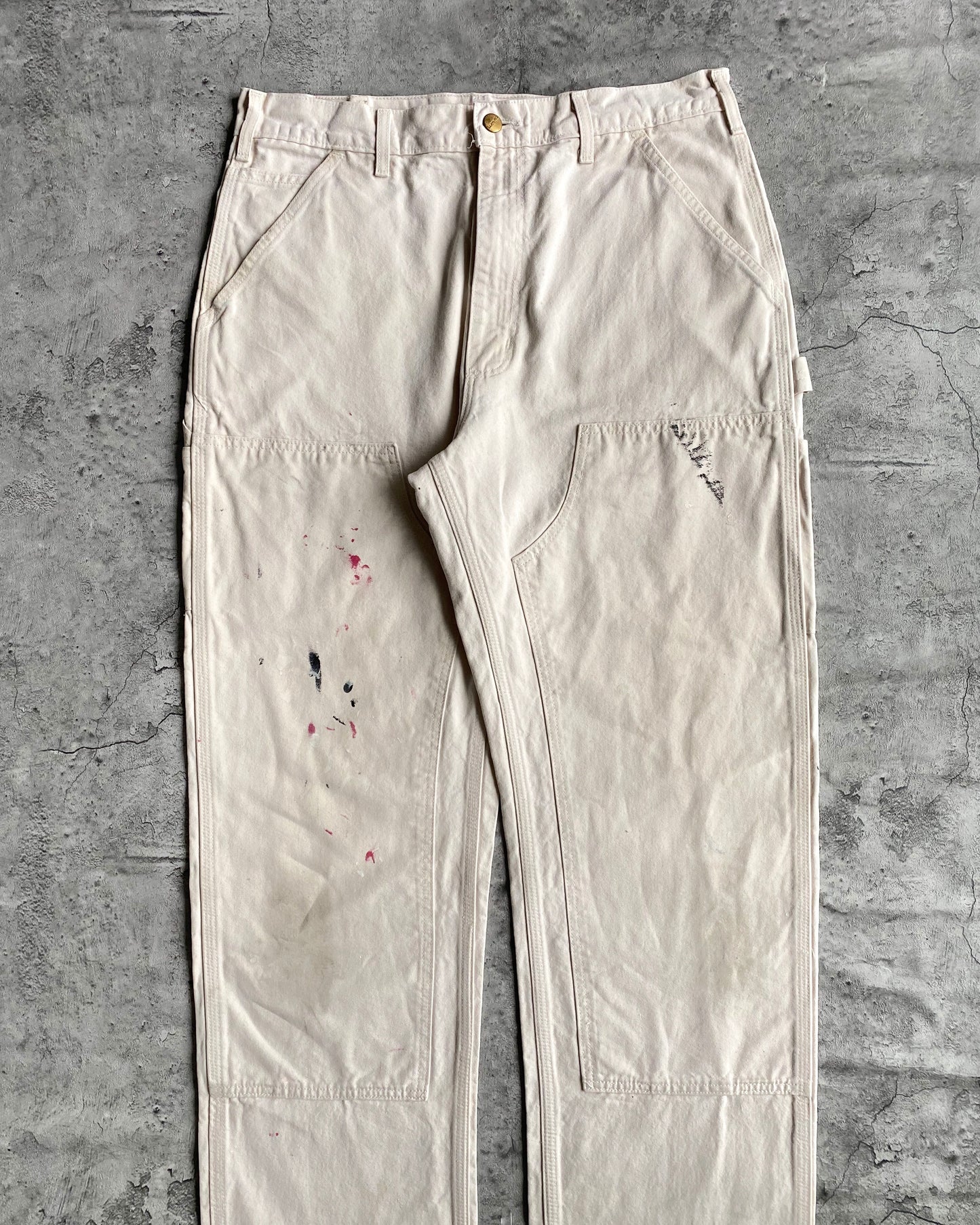 1990S WHITE PAINTED CARHARTT DOUBLE KNEE PANTS (34X34)
