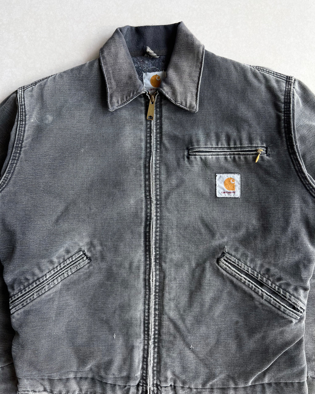 1990S FADED GREY CARHARTT DETROIT WORK JACKET (M)