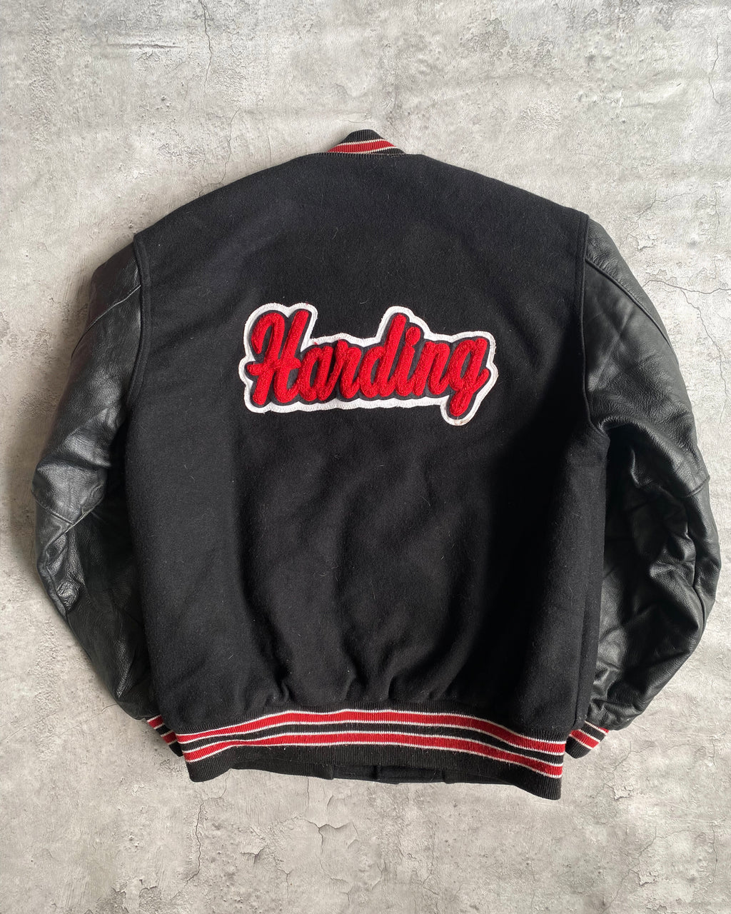1980S 'HARDING' LEATHER SLEEVES VARSITY JACKET (L)