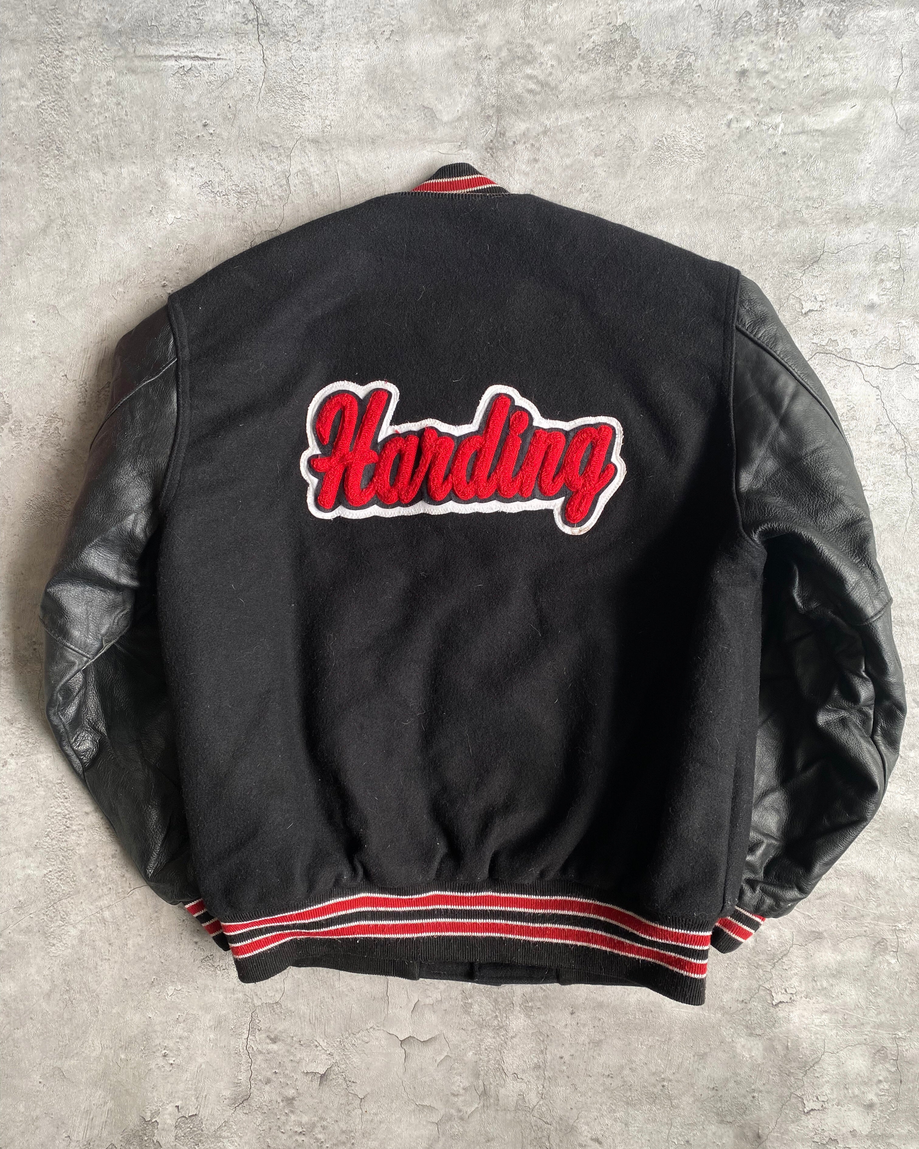 1980S 'HARDING' LEATHER SLEEVES VARSITY JACKET (L)