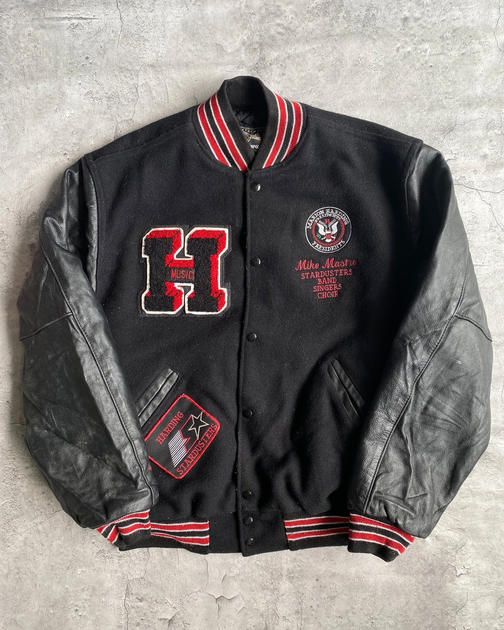 1980S 'HARDING' LEATHER SLEEVES VARSITY JACKET (L)