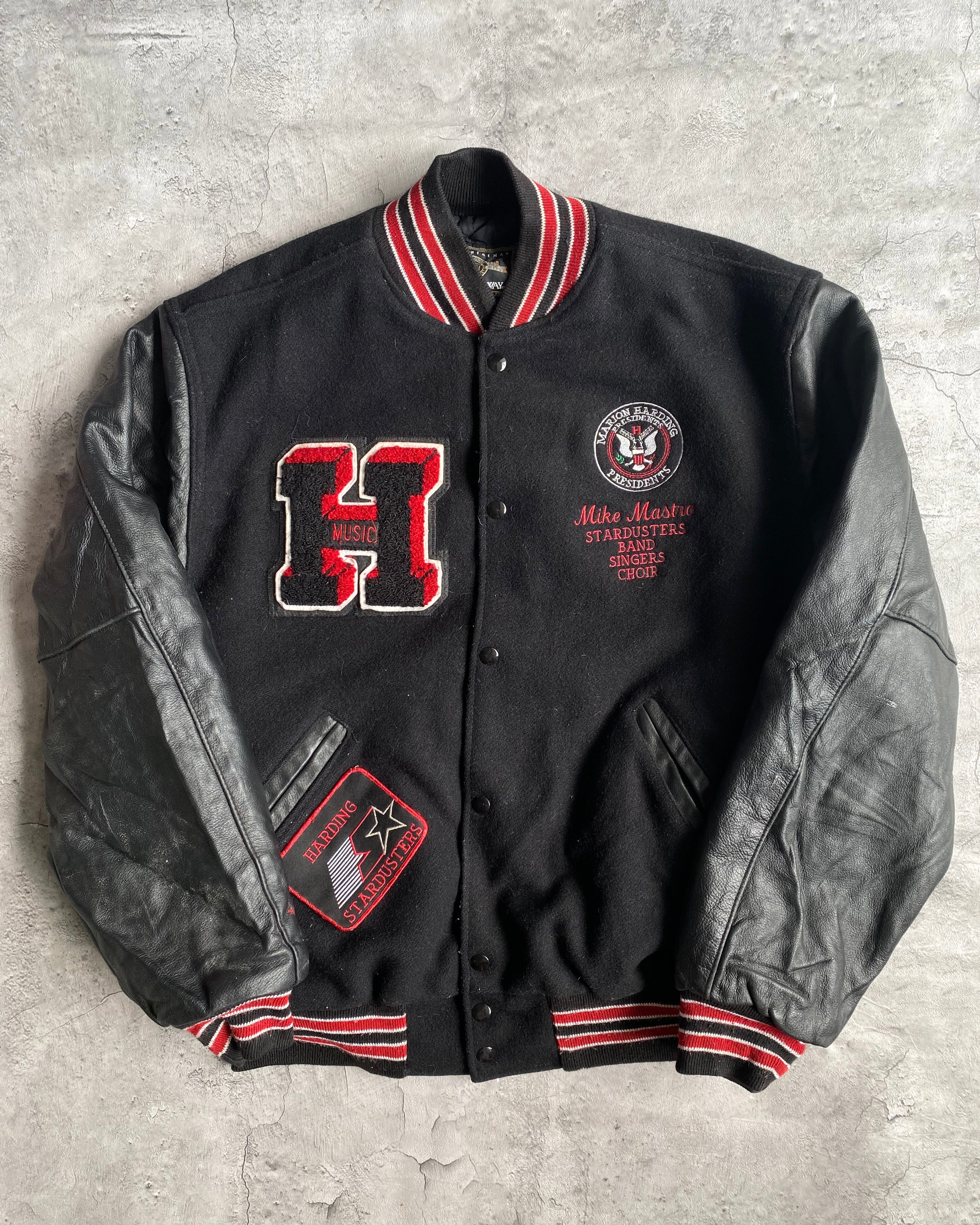 1980S 'HARDING' LEATHER SLEEVES VARSITY JACKET (L)