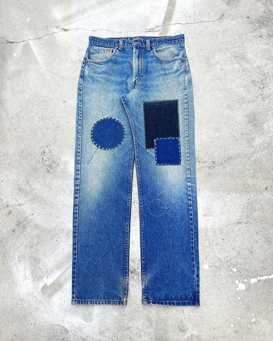 1980S LEVI’S 505 SASHIKO PATCHED JEANS (33X32)